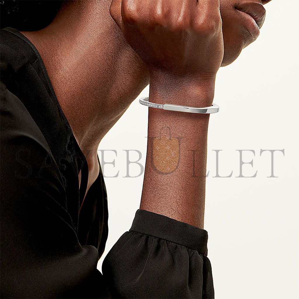 T*f*ny lock bangle in white gold with half pavÉ diamonds